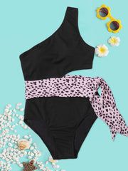 Toddler Girls Leopard One Shoulder Swimsuit