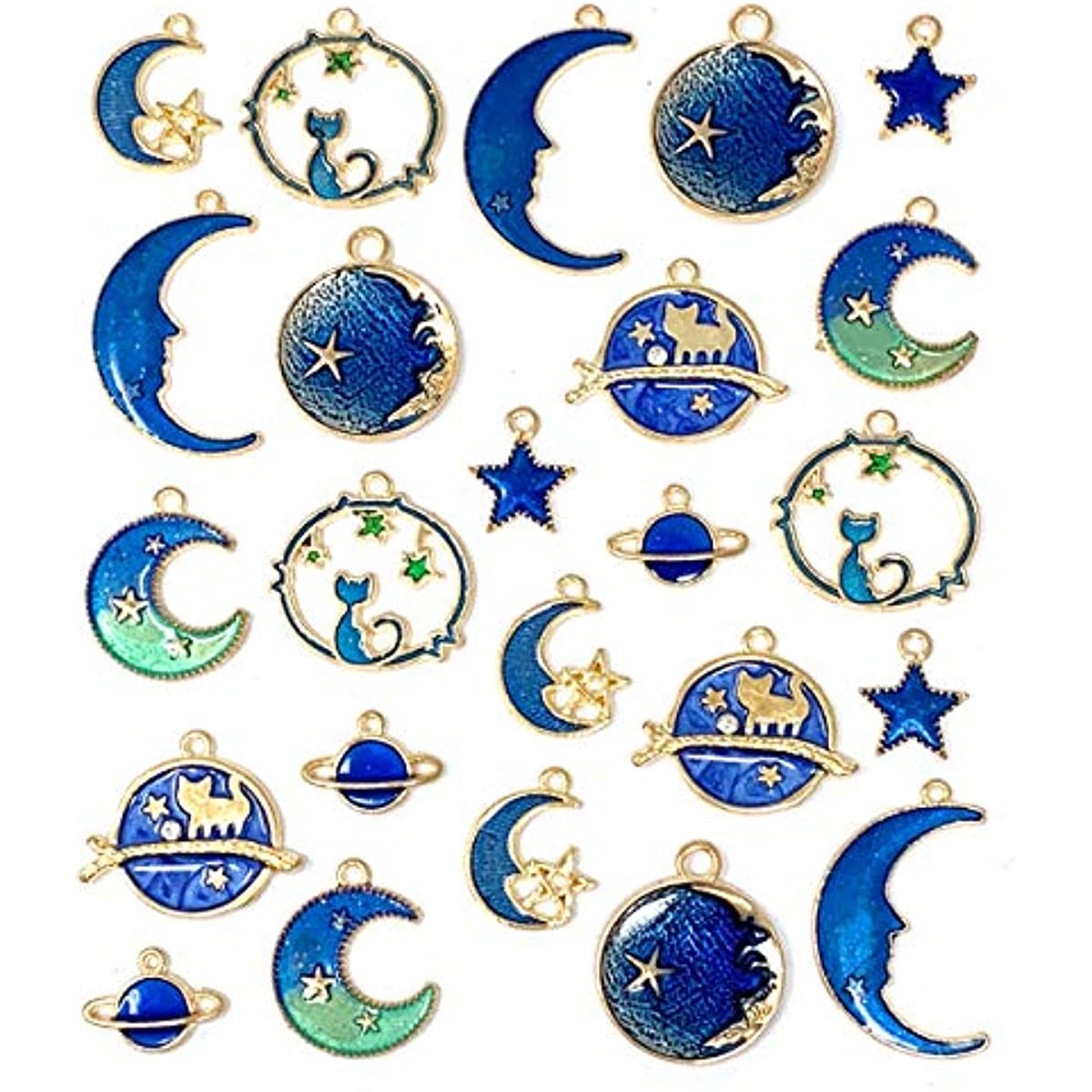 24 Pcs Moon Star Charm Pendant for DIY Jewelry Making