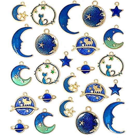 24 Pcs Moon Star Charm Pendant for DIY Jewelry Making