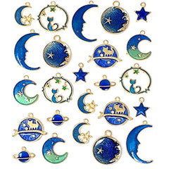 24 Pcs Moon Star Charm Pendant for DIY Jewelry Making