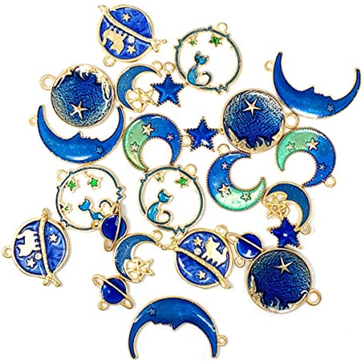 24 Pcs Moon Star Charm Pendant for DIY Jewelry Making