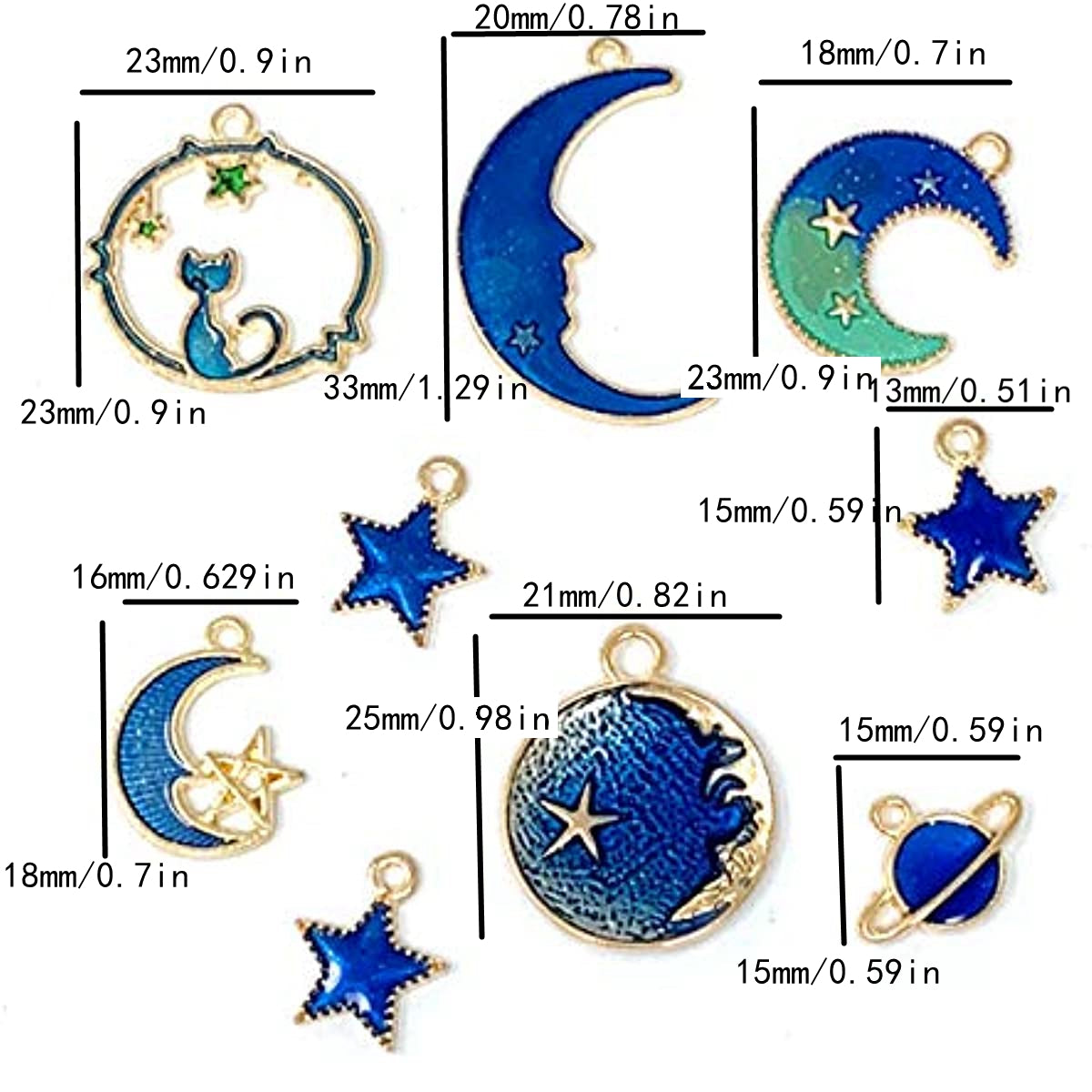 24 Pcs Moon Star Charm Pendant for DIY Jewelry Making