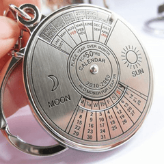 Vintage Car Perpetual Calendar Keychain Silvery Alloy Pendant