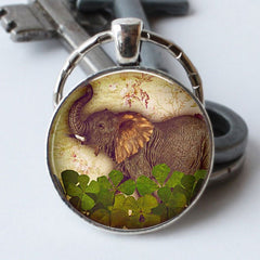 Vintage Elephant Time Gemstone Keychain And Necklace