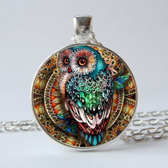 Glass Owl Time Gemstone Keychain Necklace