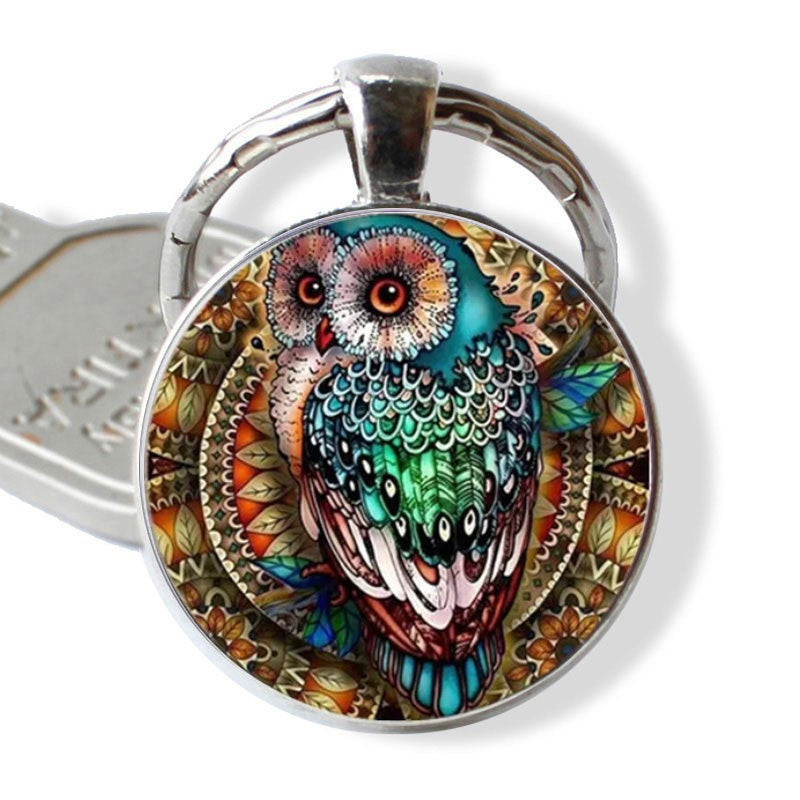 Glass Owl Time Gemstone Keychain Necklace