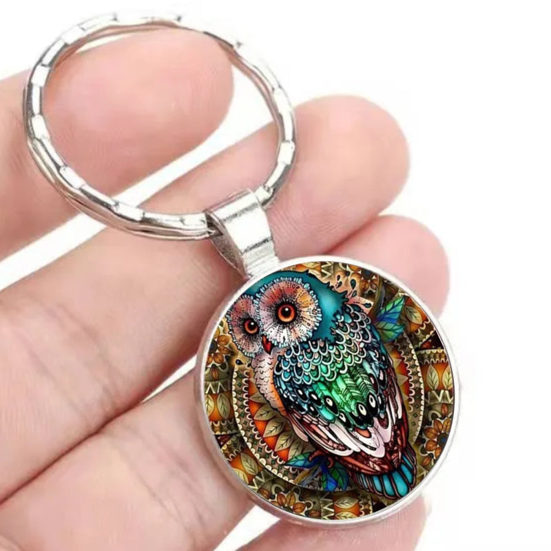 Glass Owl Time Gemstone Keychain Necklace