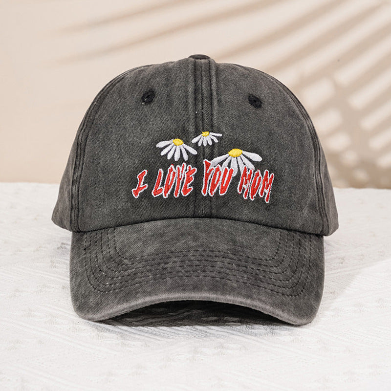 Letter Embroidery Baseball Cap Washed Cotton Cap Retro Peaked Sun Hat