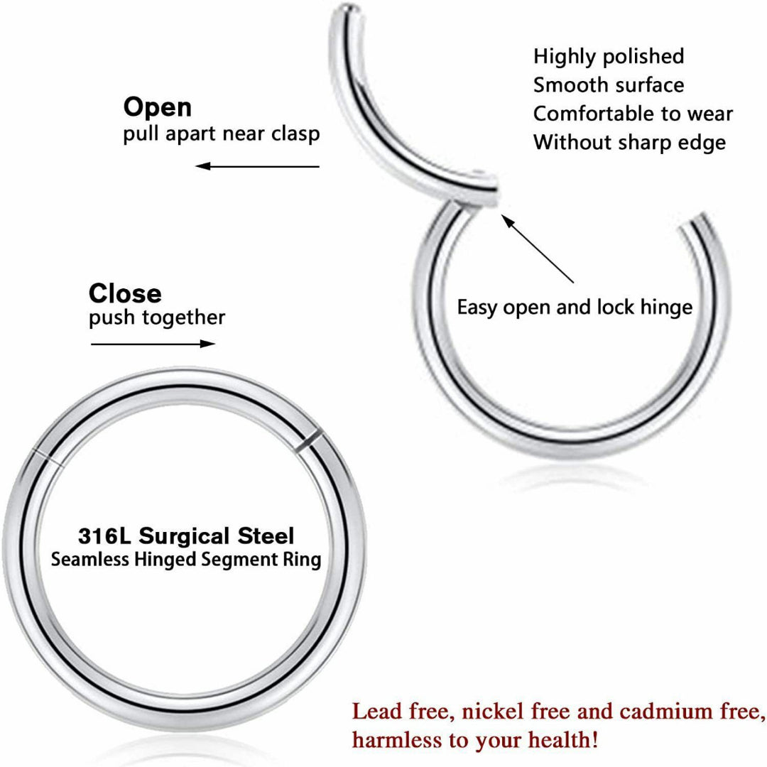 1PC Surgical Steel Hinged Nose Rings Hoop Ring Sleeper Lip Ear Nose Body Piercin