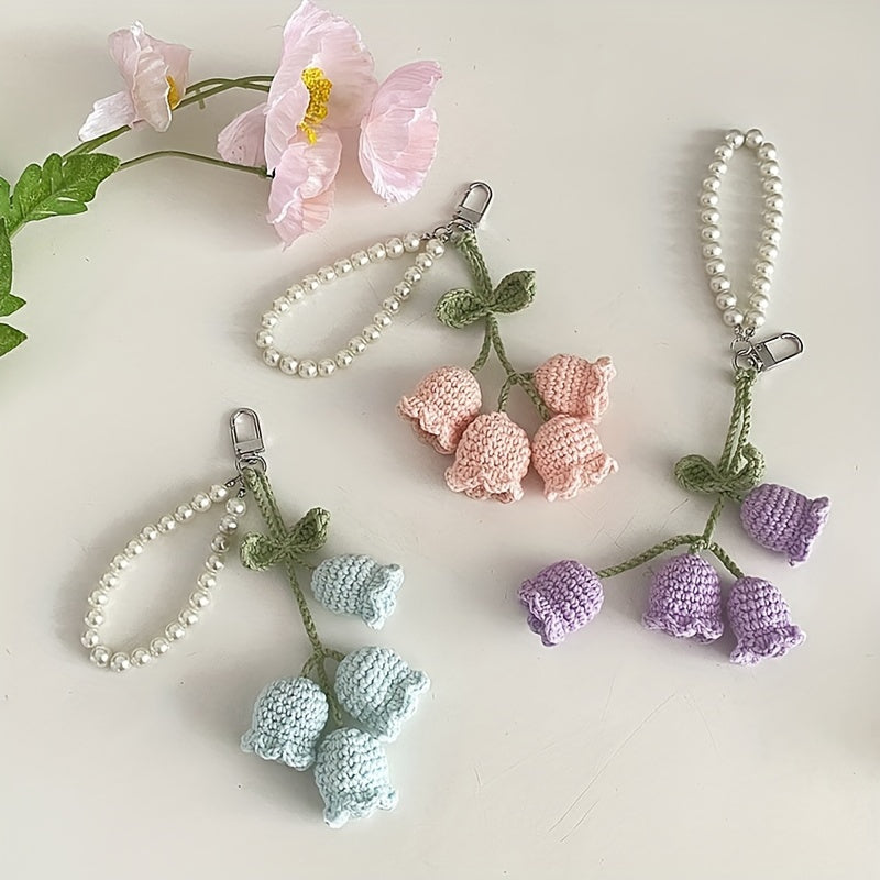 Flower Knitted Keychain Crocheted Wool Pendant