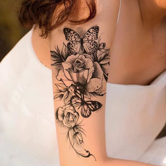 Sexy Tattoo Sticker Blooming Flowers Butterfly Waterproof