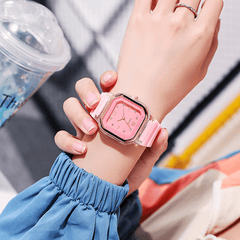 Girls Square Silicone Strap Quartz Watch Gift For Children Kids Accessories