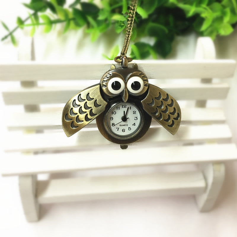 Mini Owl Pocket Watch Necklace Kids Waterproof Creative Gift