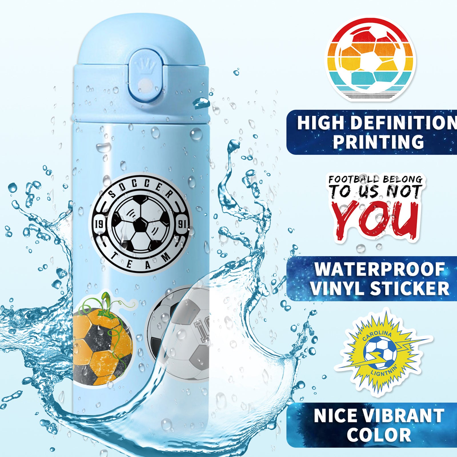 50pcs Football Sports Water-Resistant Sticker Cartoon DIY Creative Toys