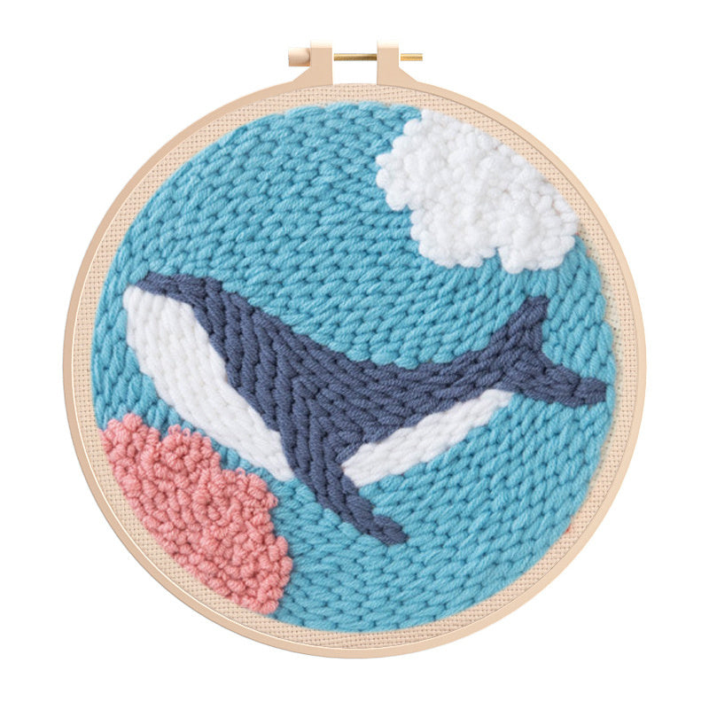 Whale Pattern Punch Needle Kit with Embroidery Pen and 20 Hoop
