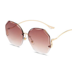 Ombre Lens Sunglasses Semi Rimless Round Frame Thin Metal Temple