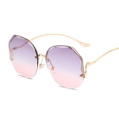 Ombre Lens Sunglasses Semi Rimless Round Frame Thin Metal Temple
