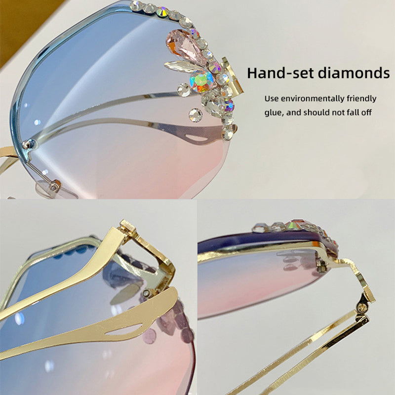 Oversized Rhinestone Gradient Sunglasses for Women UV400
