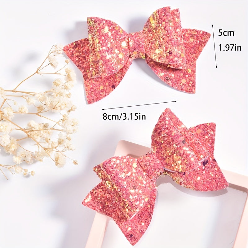 2pcs Sparkly Sequin Bow Hair Clips - Girls' Hair Accessories