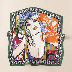 Modern Beauty Print Silk Square Neckerchief Head Wrap Shawl