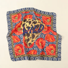 Leopard Blossom Print Scarf Satin Neckerchief Head Wrap