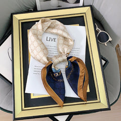 Geometric Print Silk Scarf Block Square Neck Shawl Headband