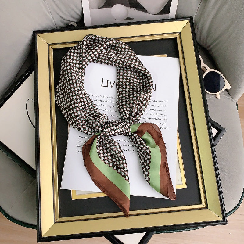 Geometric Circles Print Scarf Silk Square Neckerchief Head Wrap Sunscreen