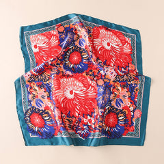 Big Flower Satin Scarf Casual Square Neckerchief Head Wrap Sunscreen