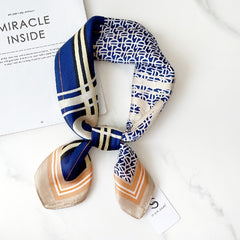 Letter Print Scarf Casual Silk Square Neckerchief Head Wrap Sunscreen Shawl