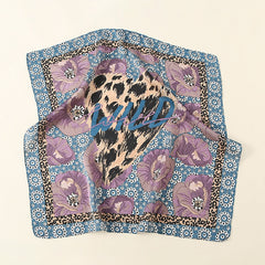 Leopard Blossom Print Scarf Satin Neckerchief Head Wrap