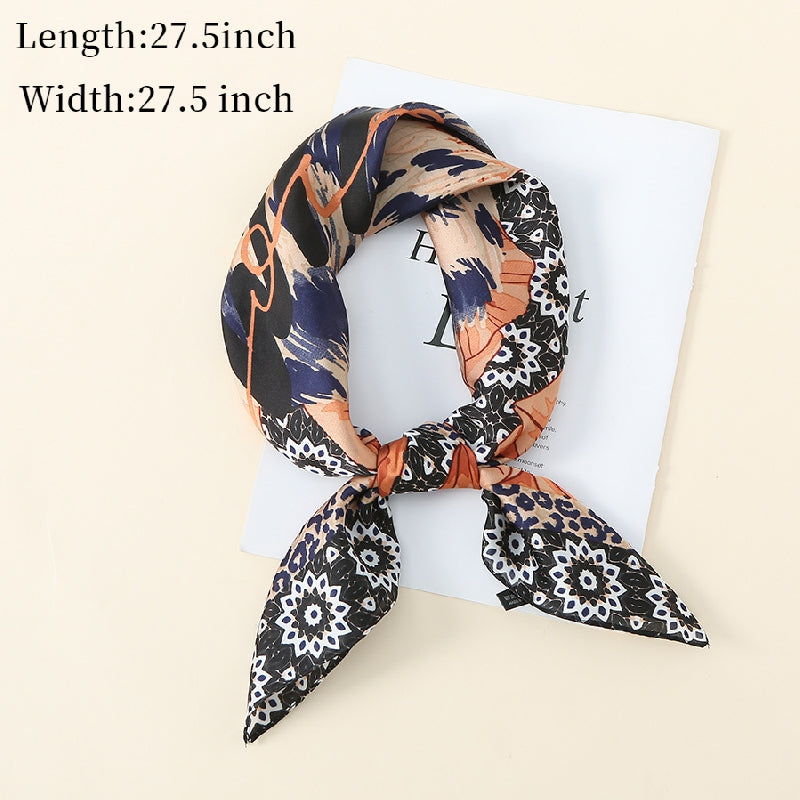 Leopard Blossom Print Scarf Satin Neckerchief Head Wrap