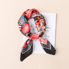 Big Flower Satin Scarf Casual Square Neckerchief Head Wrap Sunscreen