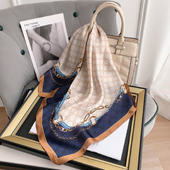 Geometric Print Silk Scarf Block Square Neck Shawl Headband