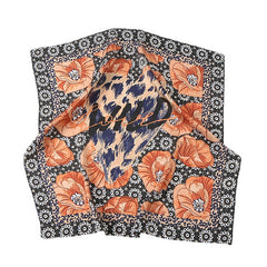 Leopard Blossom Print Scarf Satin Neckerchief Head Wrap