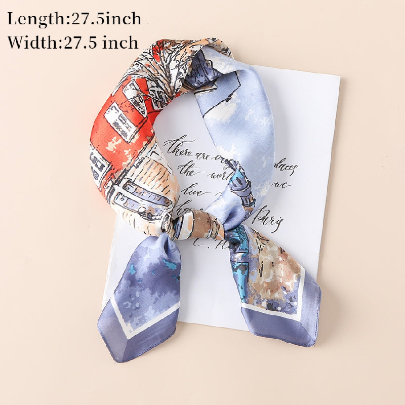 Cartoon Oil Painting Print Silk Square Scarf