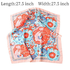 Big Flower Satin Scarf Casual Square Neckerchief Head Wrap Sunscreen