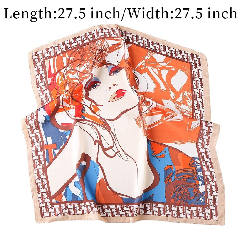 Modern Beauty Print Silk Square Neckerchief Head Wrap Shawl