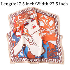 Modern Beauty Print Silk Square Neckerchief Head Wrap Shawl