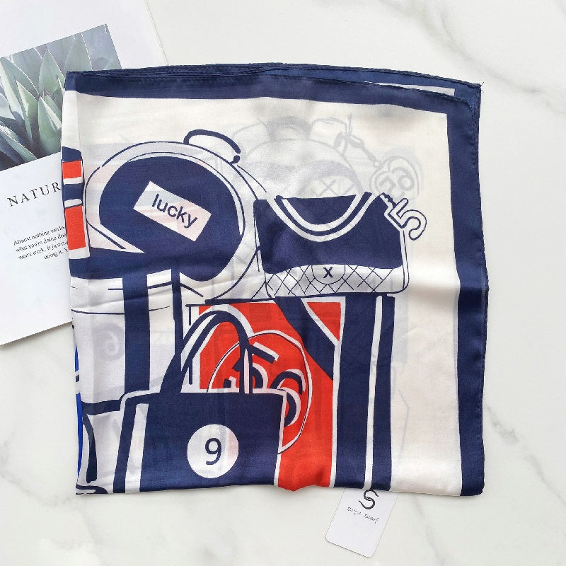 Print Casual Scarf Silk Square Neckerchief Head Wrap Sunscreen Shawl
