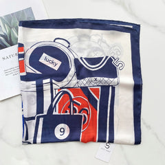 Print Casual Scarf Silk Square Neckerchief Head Wrap Sunscreen Shawl