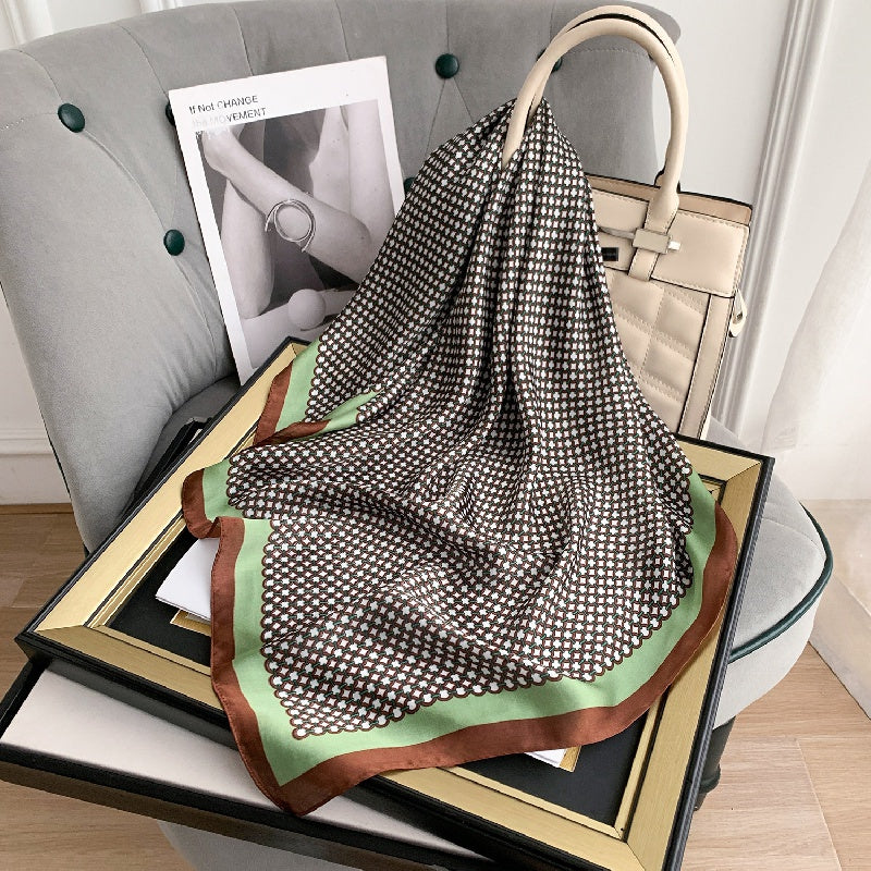 Geometric Circles Print Scarf Silk Square Neckerchief Head Wrap Sunscreen