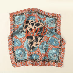 Leopard Blossom Print Scarf Satin Neckerchief Head Wrap