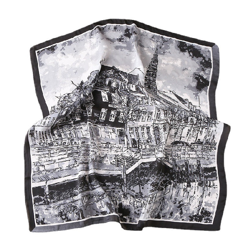 Cartoon Oil Painting Print Silk Square Scarf
