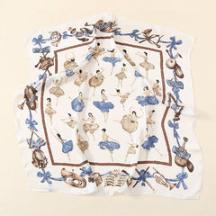 Ballet Girls Print Square Scarf Satin Neckerchief Head Wrap Sunscreen