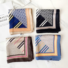 Letter Print Scarf Casual Silk Square Neckerchief Head Wrap Sunscreen Shawl