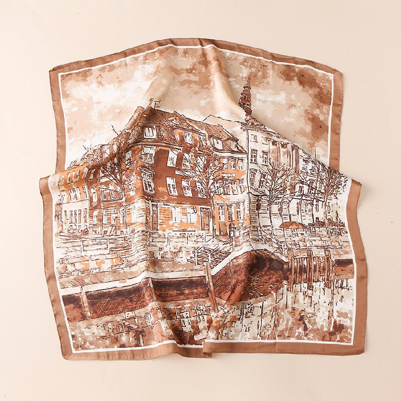 Cartoon Oil Painting Print Silk Square Scarf