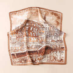 Cartoon Oil Painting Print Silk Square Scarf