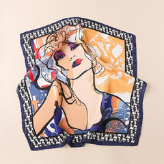 Modern Beauty Print Silk Square Neckerchief Head Wrap Shawl