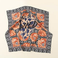 Leopard Blossom Print Scarf Satin Neckerchief Head Wrap