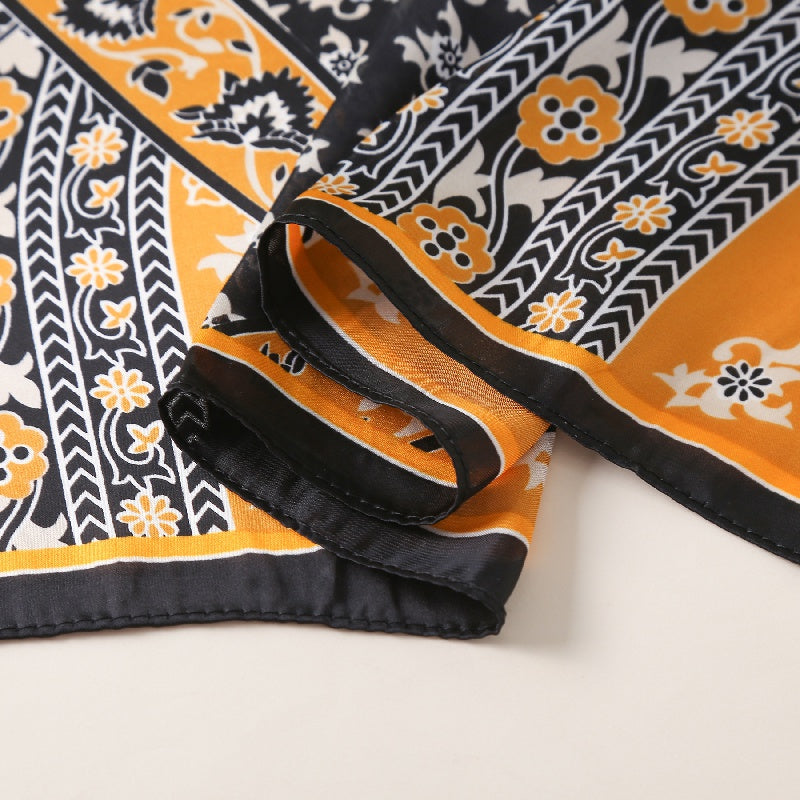Vintage Floral Print Scarf Block Square Neckerchief Head Wrap Shawl